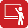 Icon of a person pointing to a chalkboard.